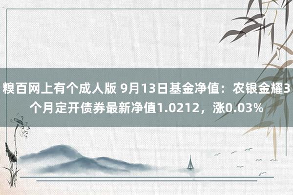 糗百网上有个成人版 9月13日基金净值：农银金耀3个月定开债券最新净值1.0212，涨0.03%