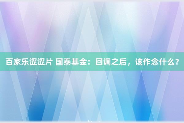 百家乐涩涩片 国泰基金：回调之后，该作念什么？