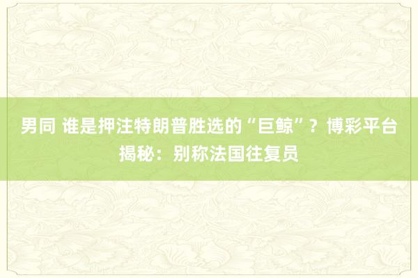 男同 谁是押注特朗普胜选的“巨鲸”？博彩平台揭秘：别称法国往复员