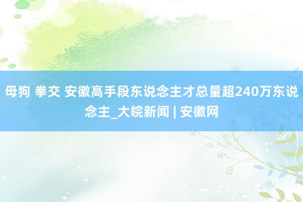 母狗 拳交 安徽高手段东说念主才总量超240万东说念主_大皖新闻 | 安徽网