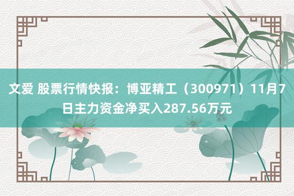 文爱 股票行情快报：博亚精工（300971）11月7日主力资金净买入287.56万元