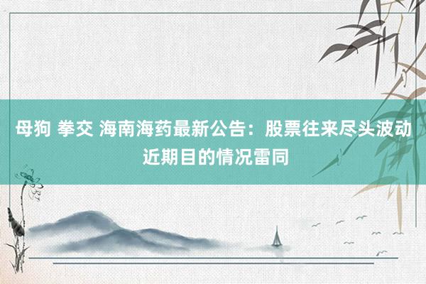 母狗 拳交 海南海药最新公告：股票往来尽头波动 近期目的情况雷同