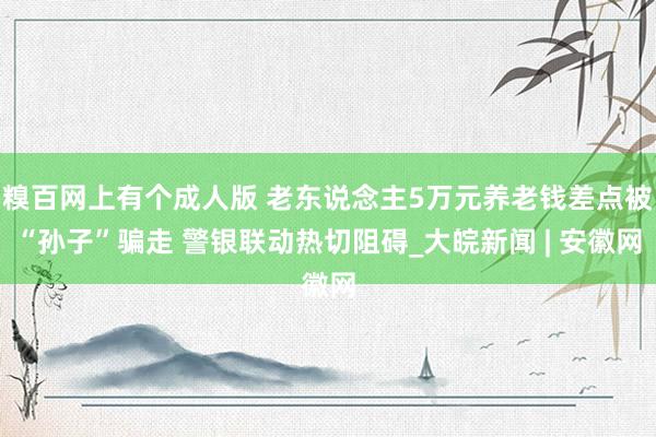 糗百网上有个成人版 老东说念主5万元养老钱差点被“孙子”骗走 警银联动热切阻碍_大皖新闻 | 安徽网