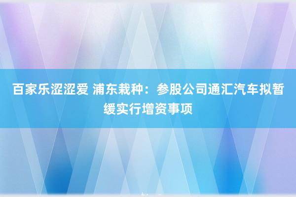 百家乐涩涩爱 浦东栽种：参股公司通汇汽车拟暂缓实行增资事项