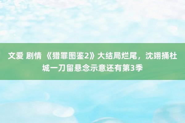 文爱 剧情 《猎罪图鉴2》大结局烂尾，沈翊捅杜城一刀留悬念示意还有第3季