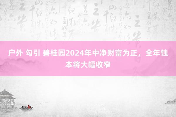 户外 勾引 碧桂园2024年中净财富为正，全年蚀本将大幅收窄